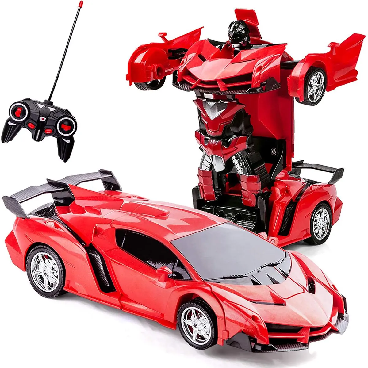 

1/18 Scale Transforming Sports Car Toys w/ 1 Button Transformation Red