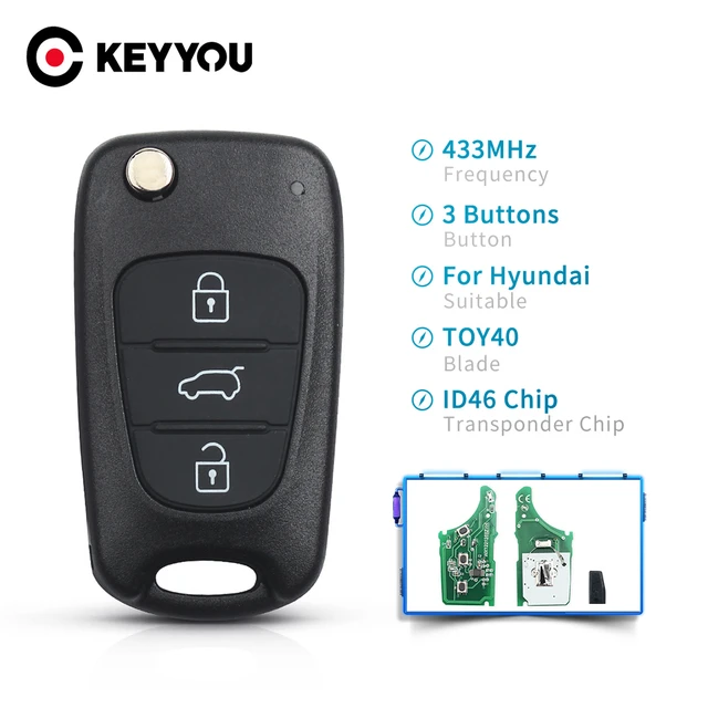 Keyyou für hyundai i20 i30 ix35 avante tucson sonata nf 3 tasten 433 mhz  id46 chip