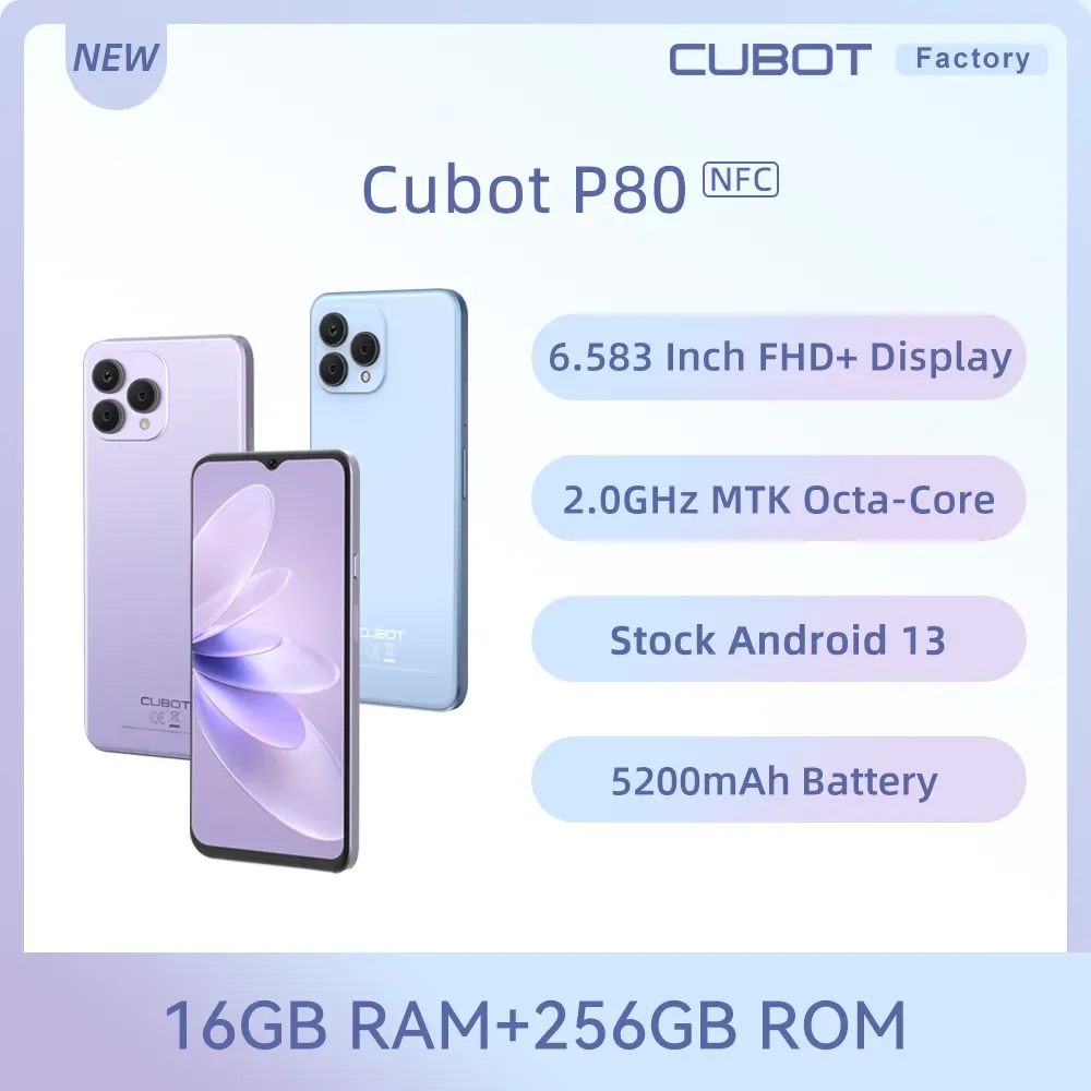 

Cubot P80 Android 13 Smartphone Global Version 6.583 Inch FHD+ 8GB 256GB NFC 48MP Camera 5200mAh Battery GPS Smart Cellphone