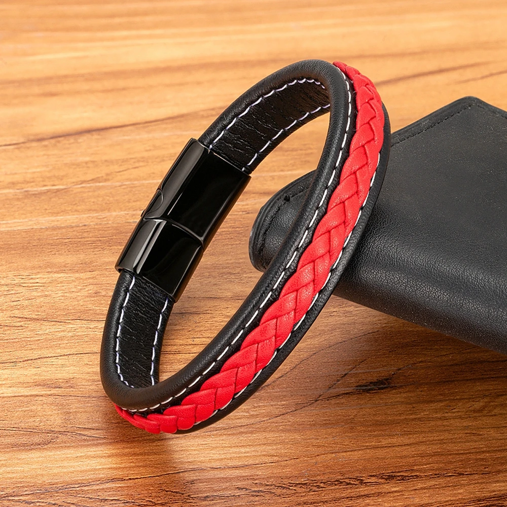 Braided Rope Leather Bracelet Men Stainless Steel Charm for Friend Couple Birthday New Year Gift
