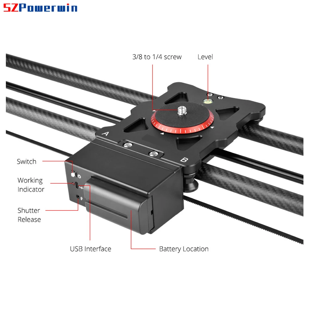 Powerwin Professional Electric Camera Slider Carbon Fiber Track Rail Motor Time Lapse 2.4G Wireless Remote Control