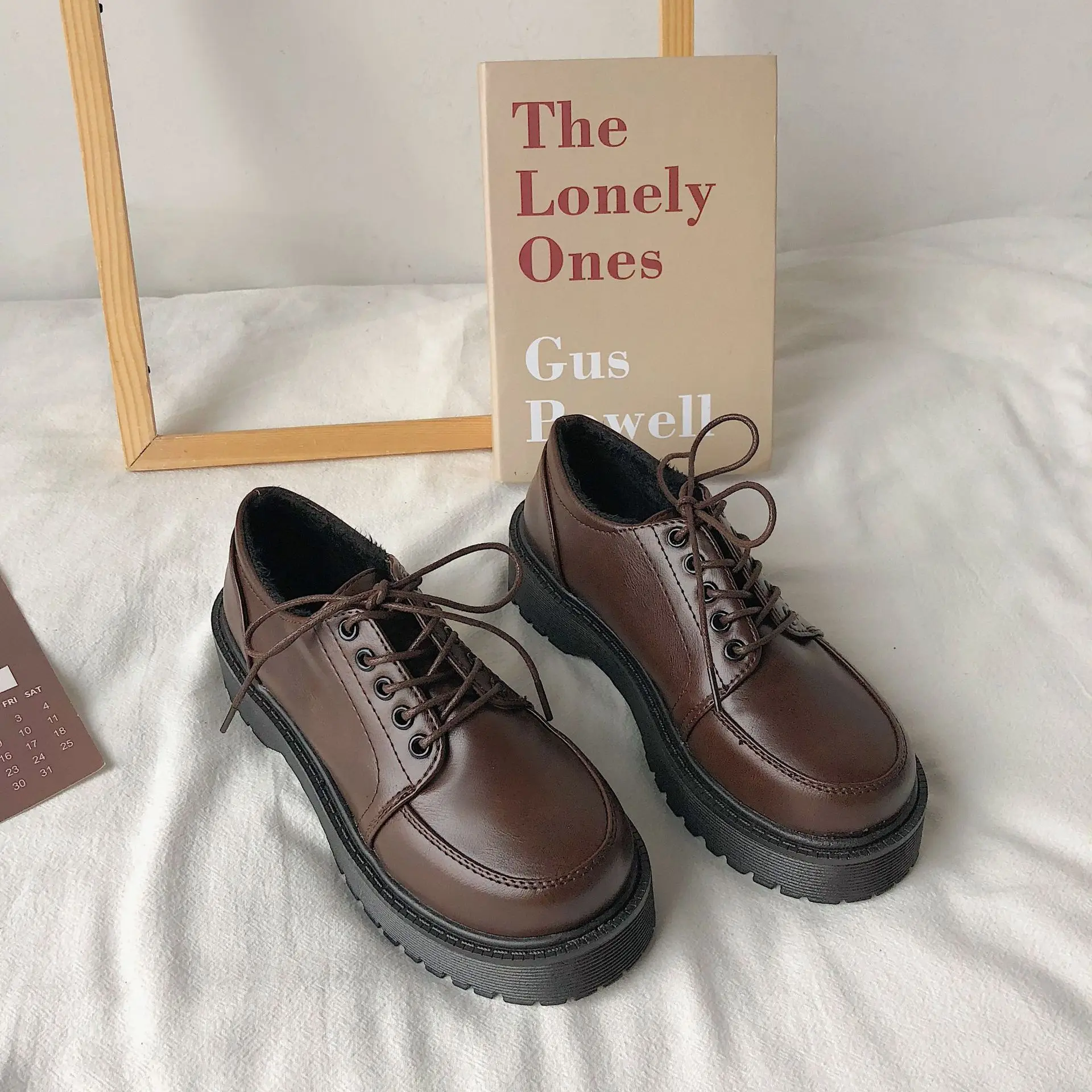 Women Casual Flats Black Brown Vintage Flats Shoes Women Spring Summer Fashion Comfortable Lace Up Platform Oxford Loafers Casual Boat Shoes