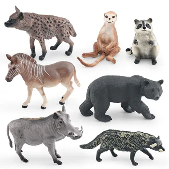 Mini Wild Animals Figurines Hyena Warthog Raccoon Bear Meerkat Figures PVC Model Educational Toy For Kids