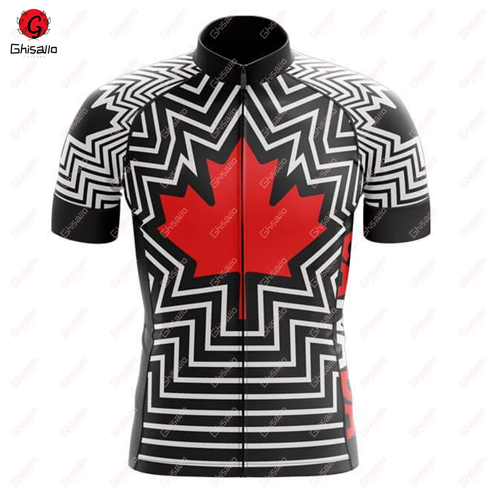 Canada Cycling Jersey for Men, Breathable Short Sleeve, Bib Shorts, Durable 20D Gel Pad, Mountain Bicycle Clothing, New, V1 2