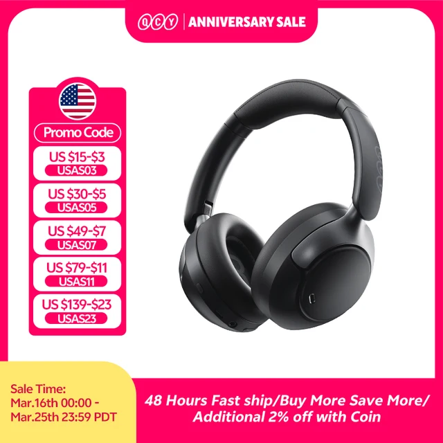 QCY H3 Pro ANC Wireless Headphone 50dB Noise Canceling Hi-Res Spatial Audio Earphone with LDAC Bluetooth 5.4 Over Ear Headset