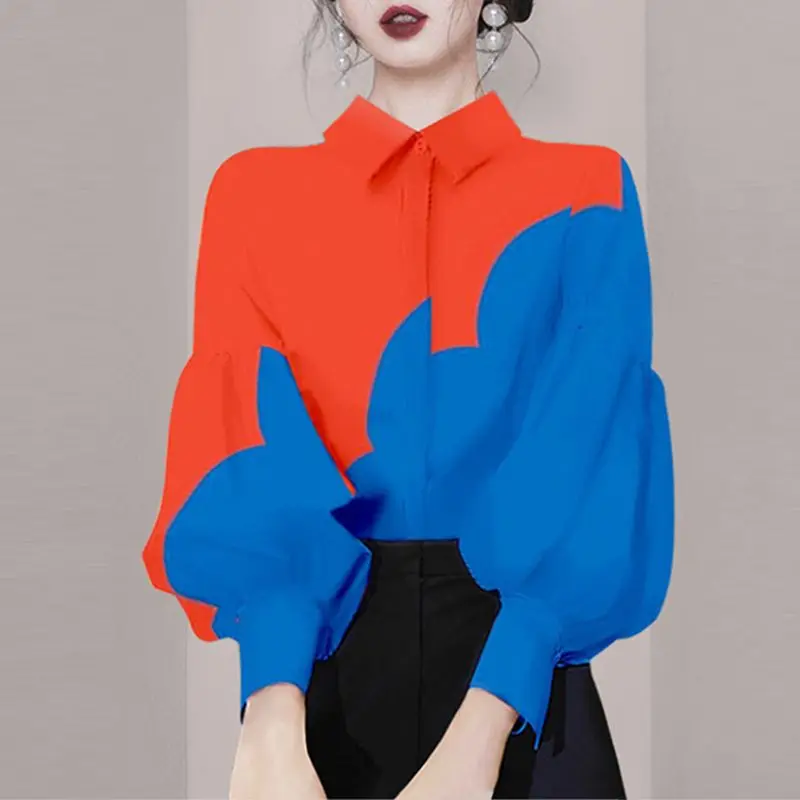 2024 Summer Korean Edition New Style Slim Fit Contrast Color High End Shirt Fashion Design Sense Age Reducing Women's Top