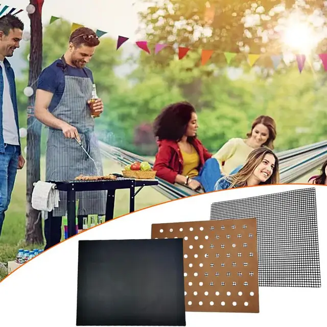 3Db Grillező Szőnyegek Kültéri Grill Sütőszőnyeghez Nem Tapadós Grilllemezek Szilikon Szőnyeg Bbq Kiegészítők Mikrohullámú Sütőhez - Image 5