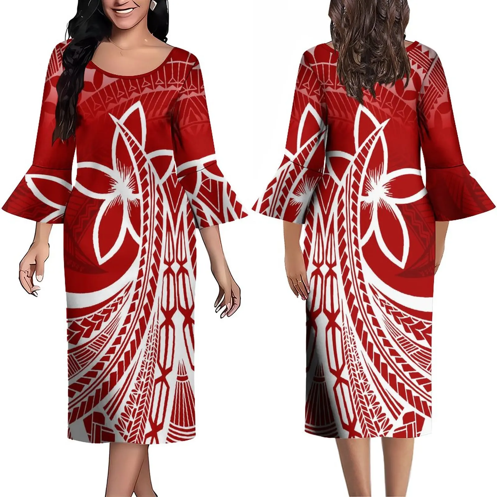 

2023 Newly Designed Ruffled Cuff Elegant Temperament Dress Women's Floor-Length Dress Custom Polynesian Casual Comfort