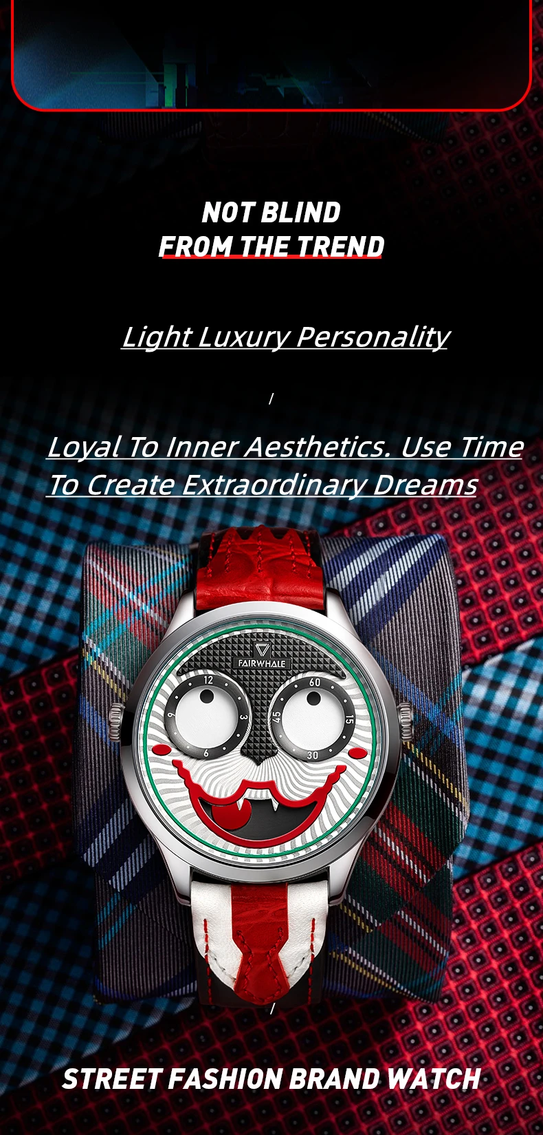 Mark Fairwhale New Fashion Clown Watch Men'S Automatic Non-Mechanical Watch Personality Waterproof Trend Student Male