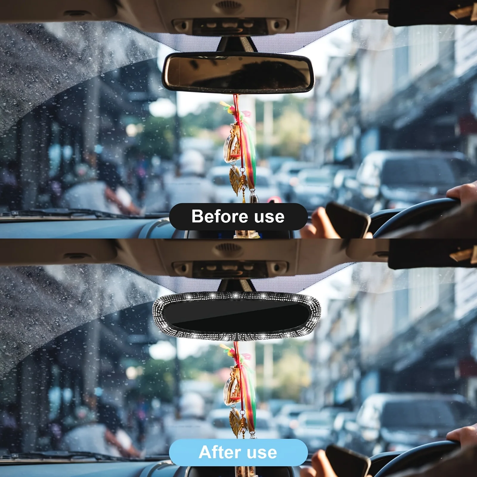 Rearview mirror cover Elegant Plush Bling Mirror Cover for Women-Universal Durable Auto Decor