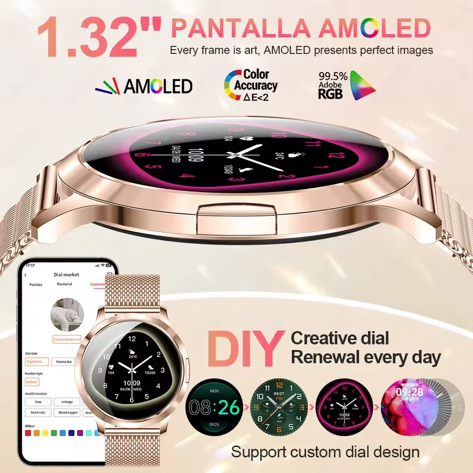 2026 새로운 여성 패션 스마트 시계 여성 AMOLED HD 스크린 NFC 스포츠 심박수 블루투스 통화 방수 야외 스마트 워치 여성