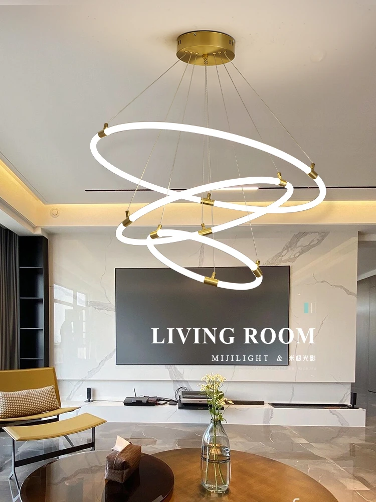 

Italian all copper modern simple living room ring chandelier Post modern minimalist designer Restaurant bedroom personalized cha