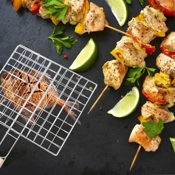 BBQ Fish Grill Basket, Picnic Barbecue Stick,Stainless Steel Vegetable Grilling Basket,Outdoor Grill Accessories,Barbecue Skewer