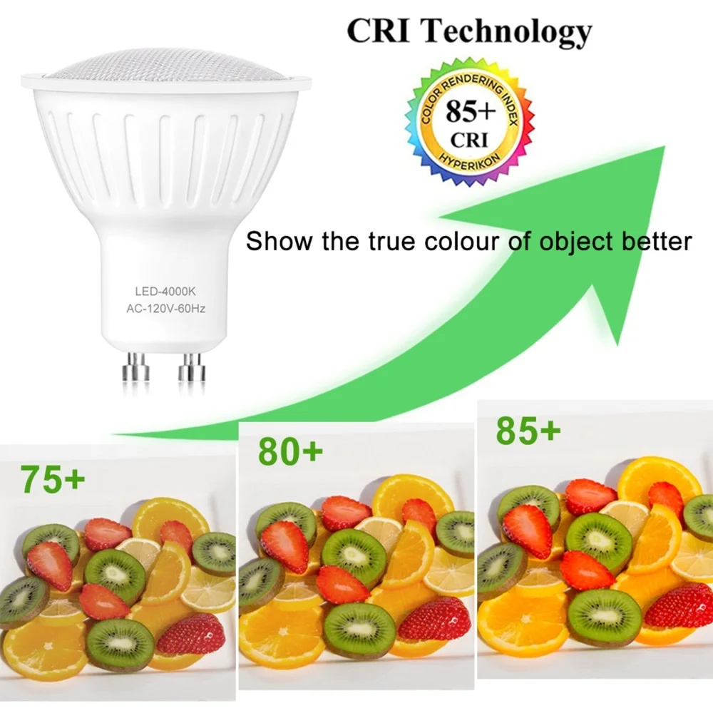 6 개 LED GU10 60W 교체 스포트라이트 전구, 120V 7W 조광 가능 4000K 자연 흰색 GU10 베이스, 120 ° 빔 각도, 610LM