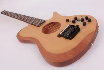 Headless electric acoustic guitar silent right hand travel mini portable built in effect Natural