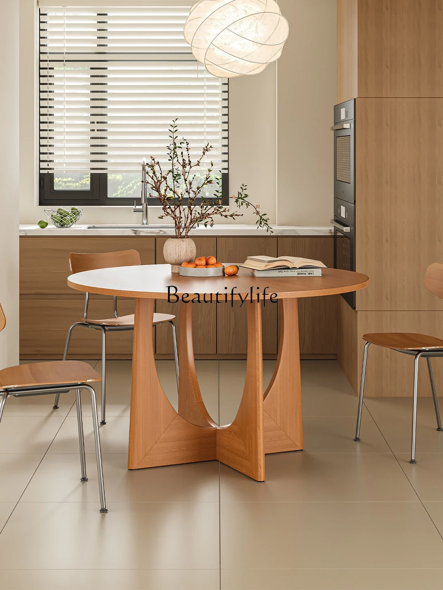 

Solid Wood Dining Table Log Household Dining Table Small Apartment Simple Modern Light Luxury Triangle round Table