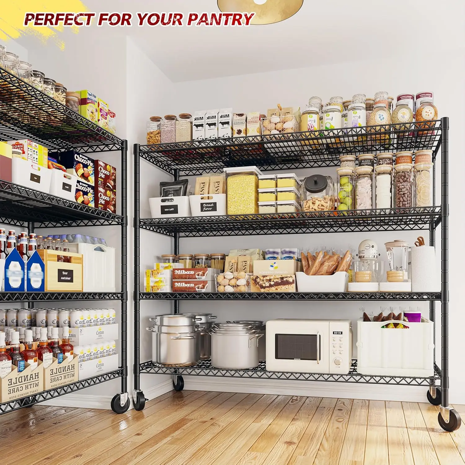 Storage Shelves 75.6" H Wire Shelving Unit with Wheels 2500LBS Heavy Duty Metal Shelves for Storage Adjustable Garage Storage Ra 2