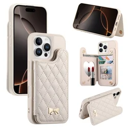 Compact Fragrance Leather Wallet Phone Case with Mirror and Card Holder - iPhone 14 Plus (Beige)
