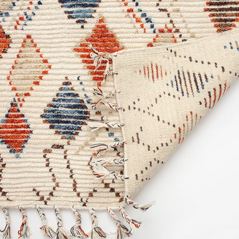 

India Hand Woven Wool Carpet With Tassel Morocco Living Room Carpets Vintage Cloakroom Floor Mat Cloakroom Bedroom Rugs Home