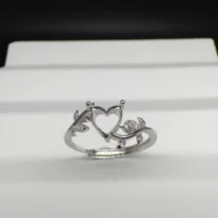 MeiBaPJ Inlay Heart-shaped 6mm Gemstone Fashion Ring Setting DIY Empty Holders for Women S925 Sterling Silver Fine Charm Jewelry 1