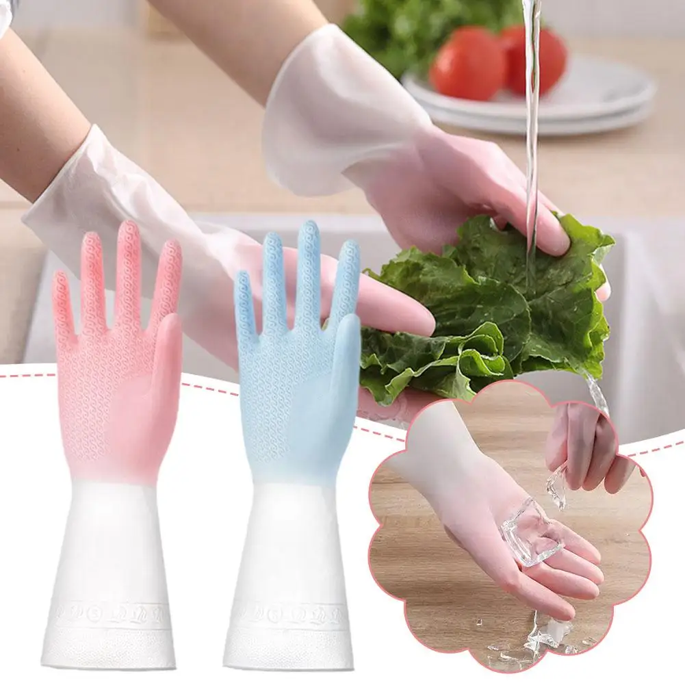 Household Cleaning Gloves Kitchen Dishwashing Gloves Rubber Waterproof Nails V4M3