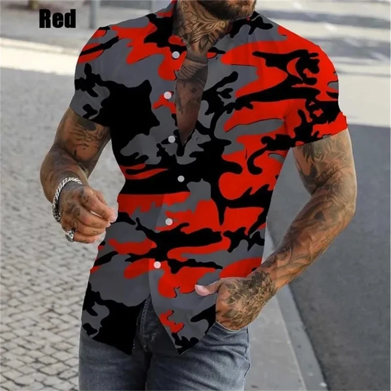 thumbnail image 1 of Camisa de camuflaje ajustada para hombre, camisas casuales con botones y manga corta con estampado 3D para hombre, camisas y blusas de talla grande, tops, ropa de hombre, 1 of 4