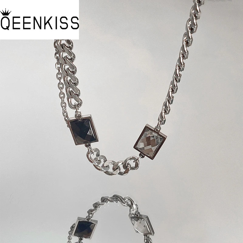 

QEENKISS NC8243 FineJewelry For WomanMan Girlfriend Party Birthday Wedding Gift Zircon Titanium Stainless Steel Sweater Necklace