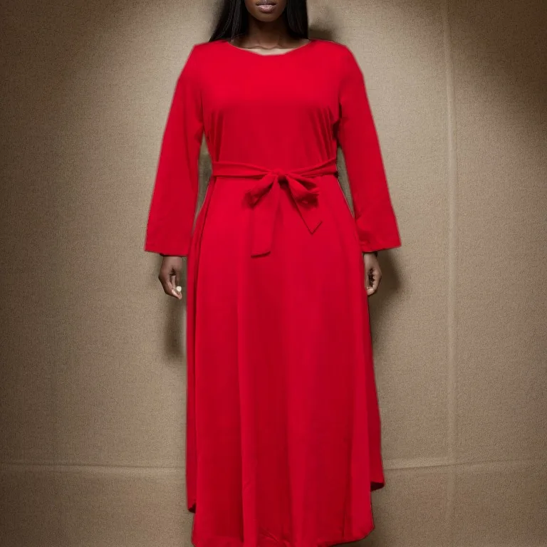 

Elegant Banquet Style Women's Clothing New Spring/Summer Fashion Style Lace Up Round Neck Long Dress Solid Color Loose Fashion W