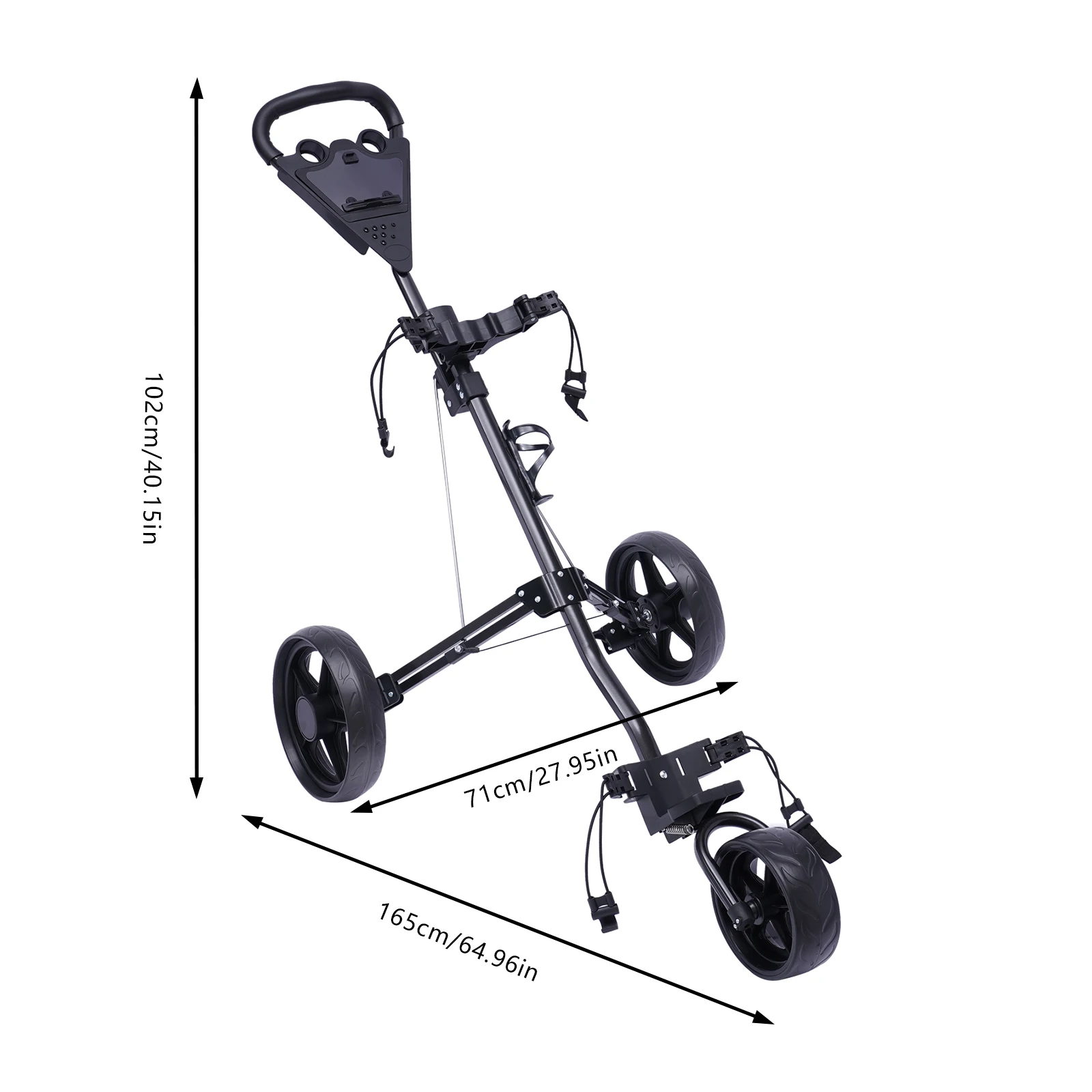 Foldable Golf Push Cart 3 Wheel Golf Walking Push Roller Trolley Bag with Scorecard Drink Holder Adjustable Straps