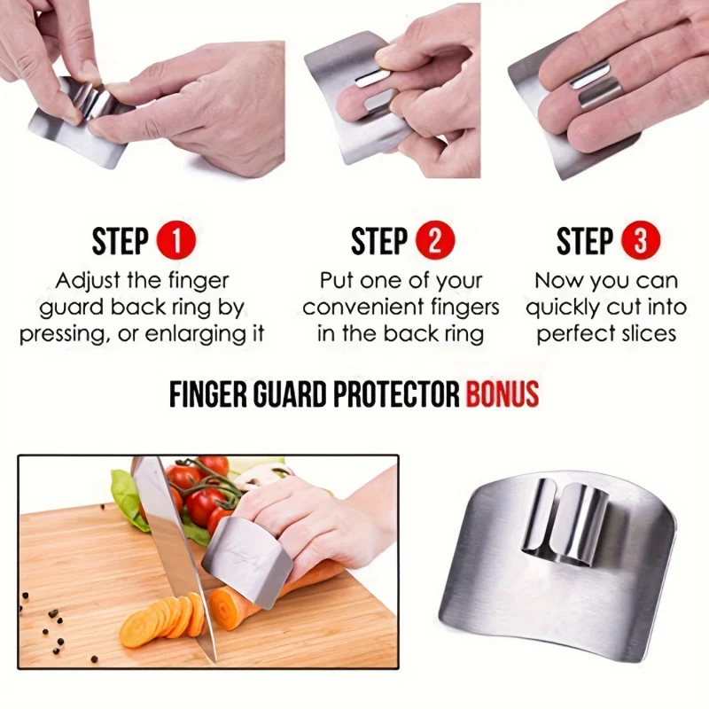 Finger Protector Finger Guard Stainless Steel Finger Guard Cutting Shiel Adjustable Vegetable Cutting Thumb Guard Finger Protector Tools Kitchen Gadget
