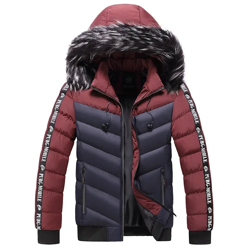 Winter Youth Park Casual Warmth Thickened Waterproof Fur Collar Hoodie Slim Contrast Jacket