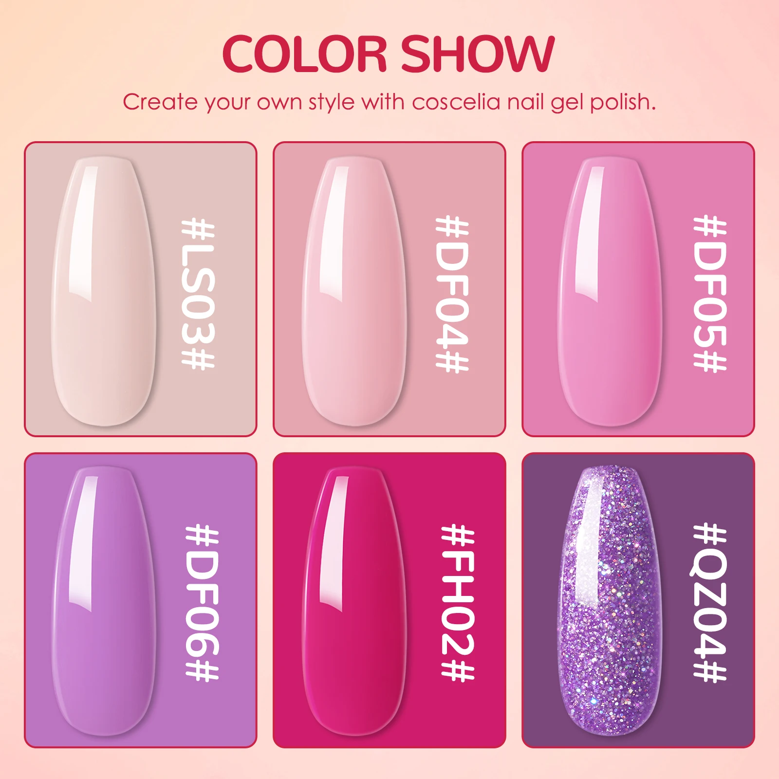 COSCELIA Manicure Set Nail Polish Gel Set with 6W LED Lamp 6 Colors Gel Polish Starter Kit Base Top Coat Manicure Brush Tools 2