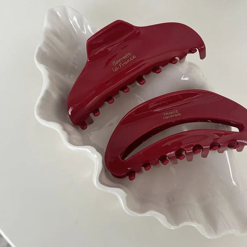 레트로 하이 퀄리티 아세트산 상어 클립, 한국 레드 페스티벌 기하학 헤어 클립 클로, 헤어 액세서리, 2024 신상 패션