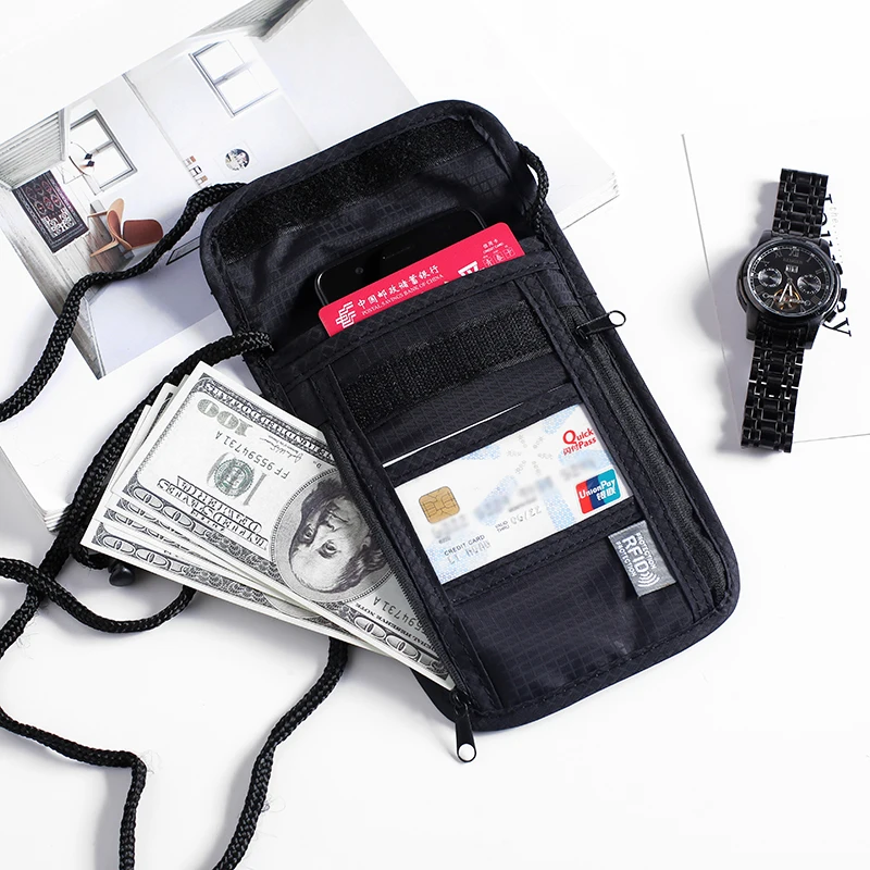 1 Pcs Waterproof RFID Nylon Storage Bag Travel Document Card Passport Bag Neck Wallet Money Document Card Passport Pouch