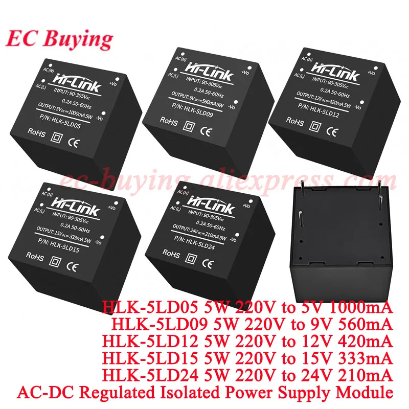 1–2 Stück Hi-Link 5 W AC-DC geregeltes isoliertes Netzteilmodul 220 V bis 5 V 9 V 12 V 15 V 24 V HLK-5LD05 5LD09 5LD12 5LD15 HLK-5LD24
