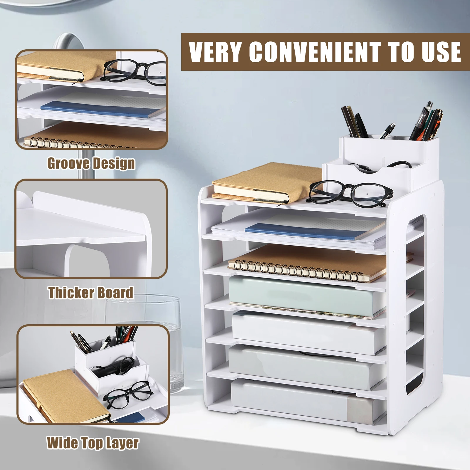 4/7Layer Superimpose Desktop File Tray Organizer A4Paper Magazine Newspaper Office Supply Sorting Rack Office Stationery Storage file folder organizer