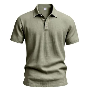 Camicia Polo Estiva da Uomo 2026 Stile Britannico Casual con Bottoni, in Lino, a Maniche Corte, Vestibilità Ampia