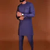 Men's luxury fashion leisure navy blue geometric print two-piece set 2