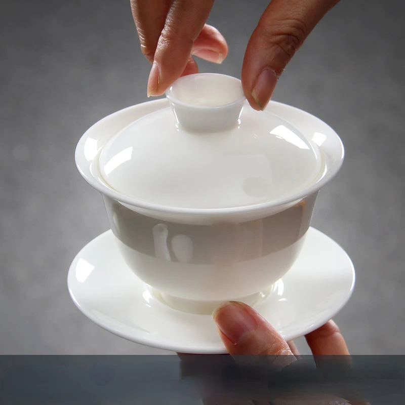 

Ceramic Tea Tureen Elegant Gaiwan Tea Cups with Saucer Tea Brew White Porcelain Ceramic Mutton Jade Kung Fu Tea Bowl Tea Maker