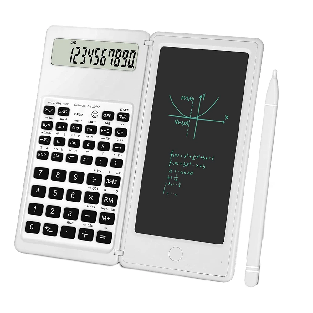 

Scientific Calculator 10-Digit LCD Display Engineering Calculator with Writing Tablet for High School and College White