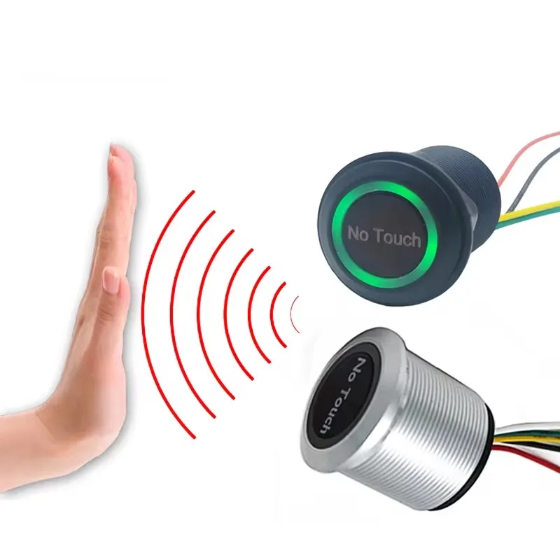 Door Access Button Waterproof Contactless No Touch Sensor Exit Switch Induction Type Release Exit Button Switch Access Control DC12V/24V With LED