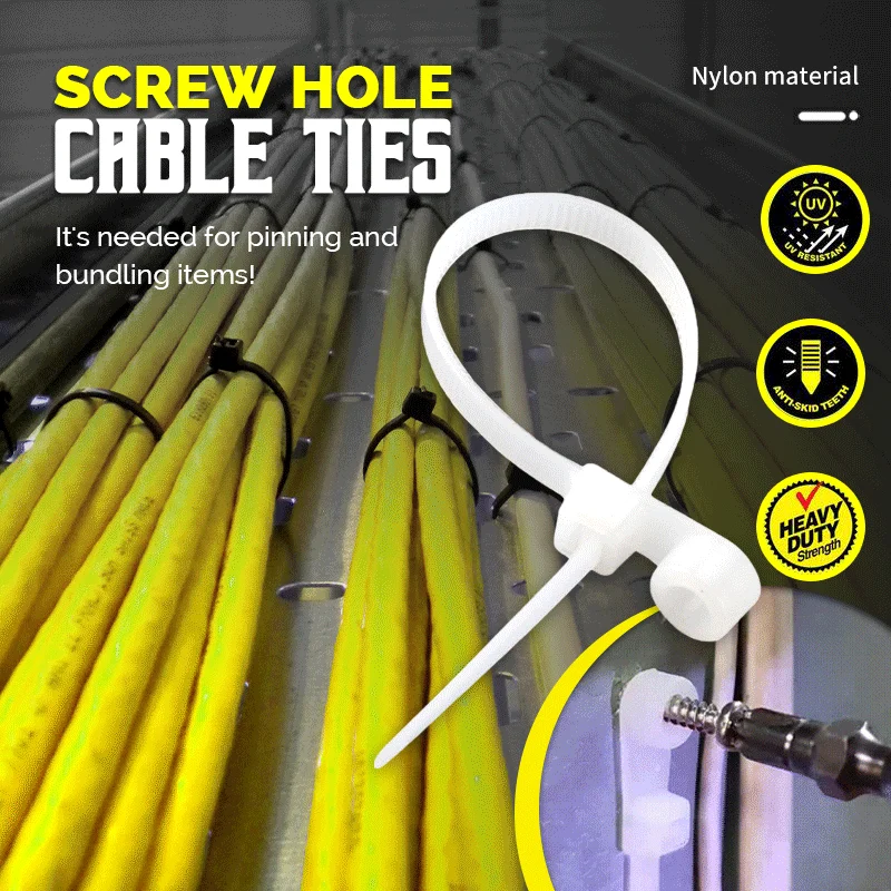 Screw Hole Cable Ties 100Pcs Fixed Cable Tie Nylon Zip Ties with Screw Hole Mount Self Locking Loop Wrap Bundle Tie Straps