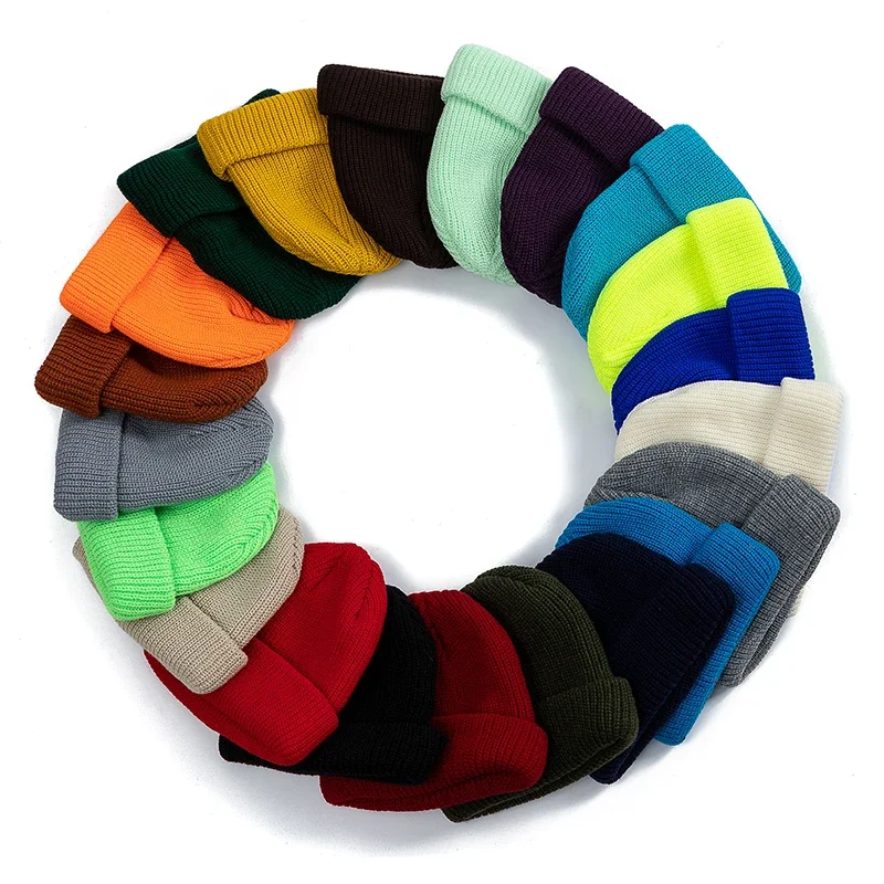 Hot Sale Beanie Hat Unisex Sailor Style Autumn Beanie Ribbed Knitted Hats For Men Women Short Melon Winter Hat