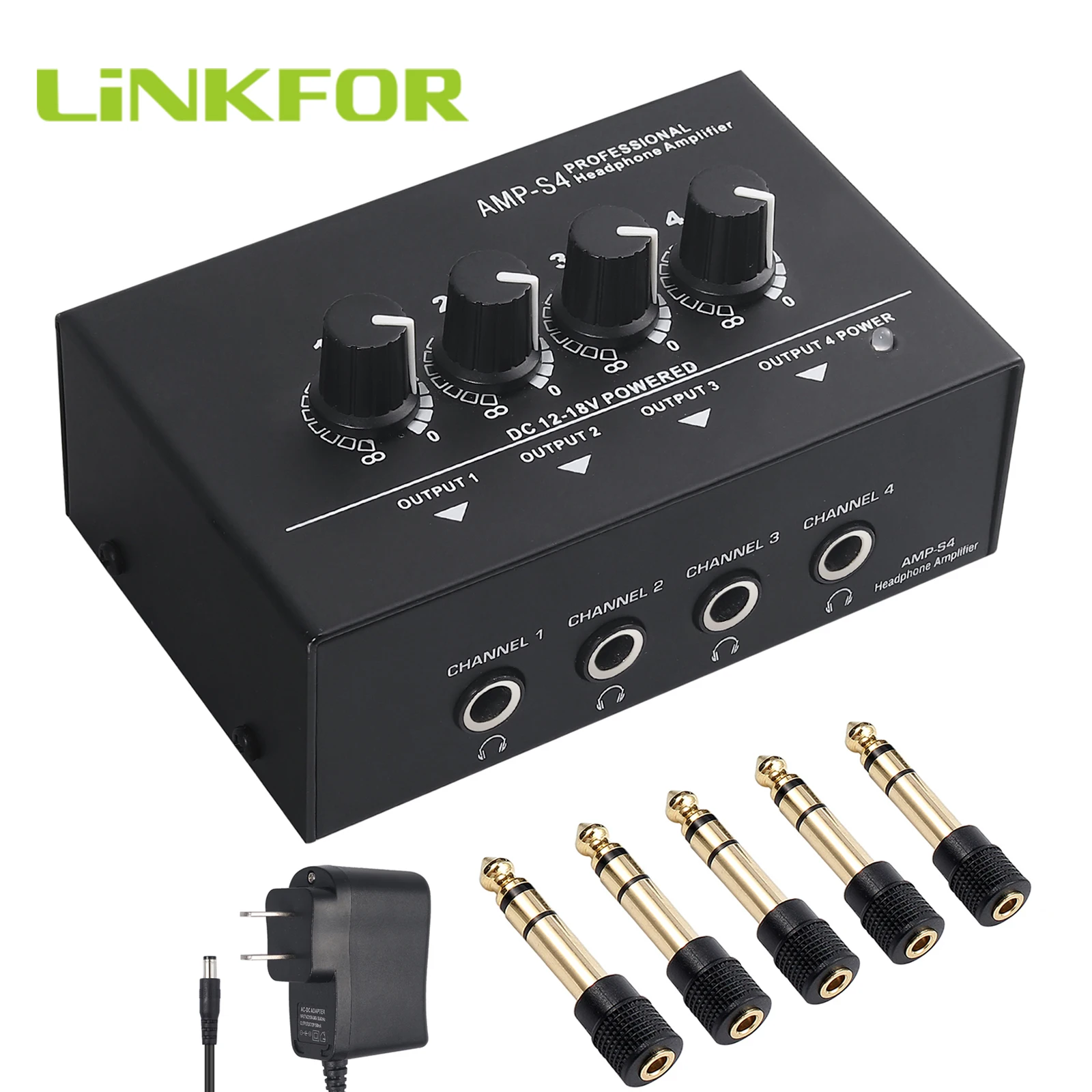

LiNKFOR 4 Channel Headphone Amplifier Earphone Splitter Amp TRS Headphones Output Jack TRS Audio Input 6.35mm to 3.5mm adapters