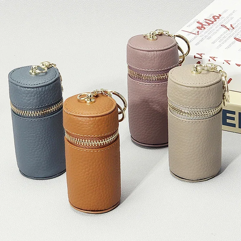 Mini-Lippenstiftbeutel aus echtem Leder mit Schlüsselhalter, modische Mini-Geldbörse für Damen, Auto-Schlüsselanhänger-Anhänger, Zylinder-Schlüsseltasche, Geschenk