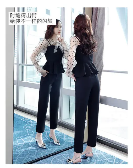 Summer New Style Ruffle Hem Elegant Women's Pants Set Lace Bow