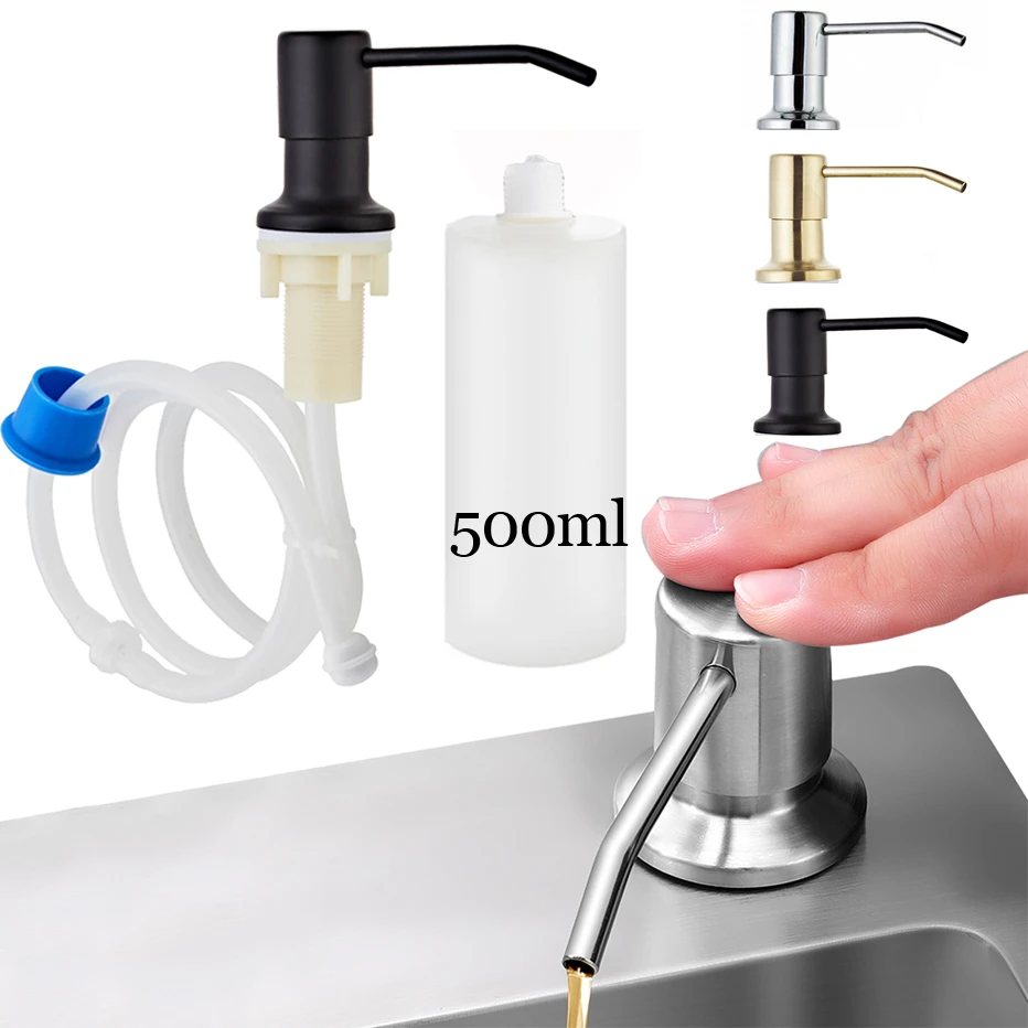 Soap Dispenser Kitchen Sink Counter Liquid Bottle with Extension Silicone Tube Kit Two Way Use Kitchen Built-in Soap Pump Set