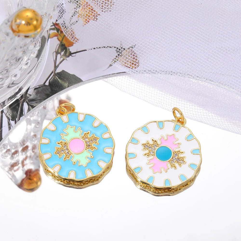 Juya 18K vergoldete Kunsthandwerk bunte Emaille runde Blumen Charms für DIY Frauen Mode Dekorationen Schmuckherstellung – Detail 3