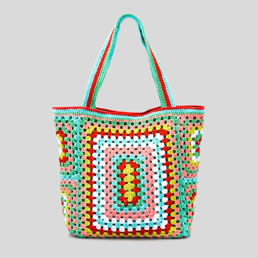 Bohemian Paisley Crochet Women Shoulder Bags Knitting Large Tote Bag Casual Lady Handbags Big Shopper Purses Summer Beach Bag