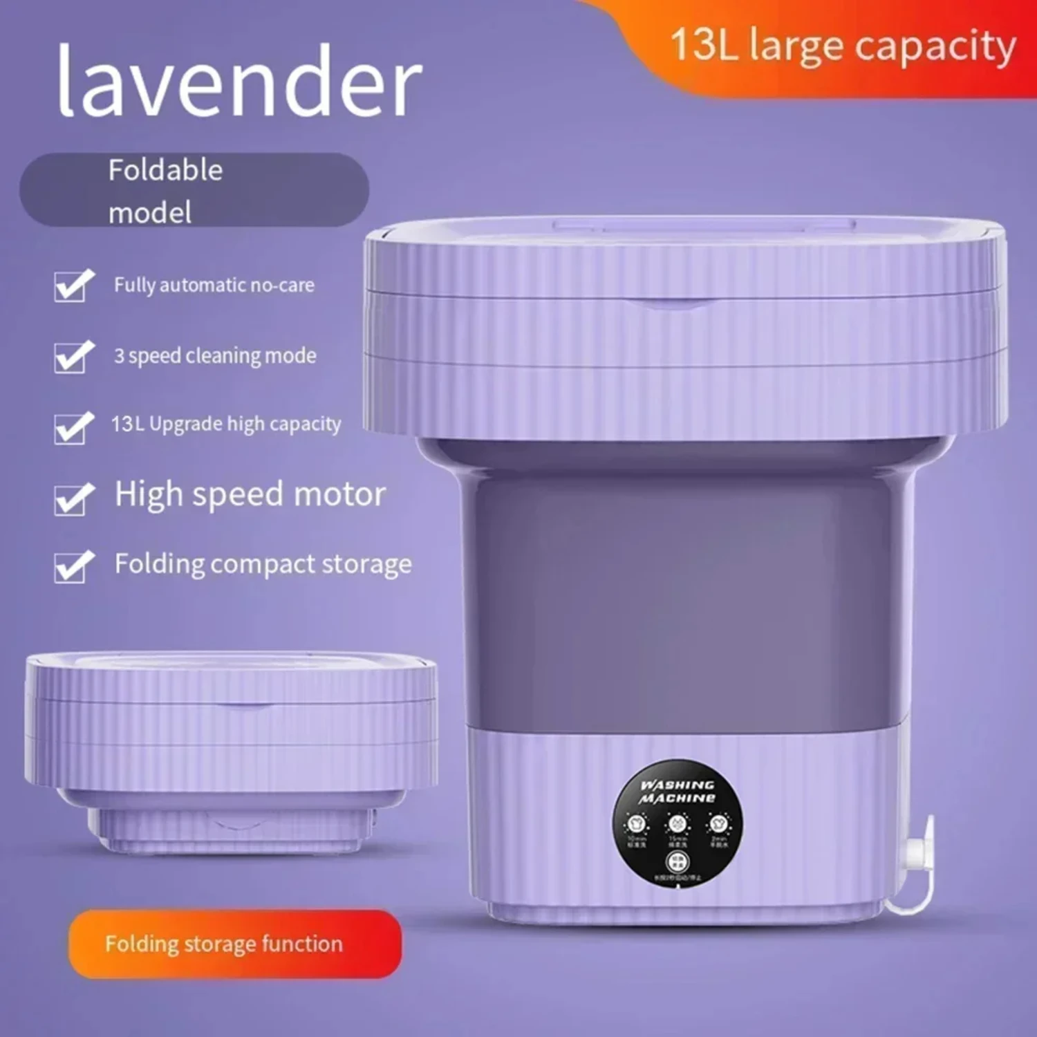 6L 11L 13L Portable Mini Washing Machine Large Capacity Clothes Spin Dryer Bucket Travel Underwear Ultrasonic Folding Washer 4